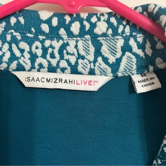 Women’s Isaac Mizrahi Live Teal Blue Patterned Snap Front Jacket Size Medium - Picture 4 of 7